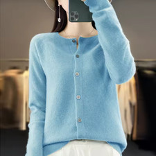 Women’s 100% Merino Wool Cardigan Soft Knit Button Front Warm Winter Jumper Top