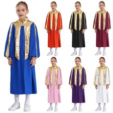 UK Boy Girl Metallic Gold Patchwork Choir Robe Church Baptism School Graduation