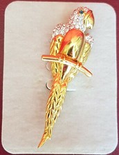 Cabouchon Parrot Brooch/ Green Eyed Gems / Crystal Collar/ Jewellery