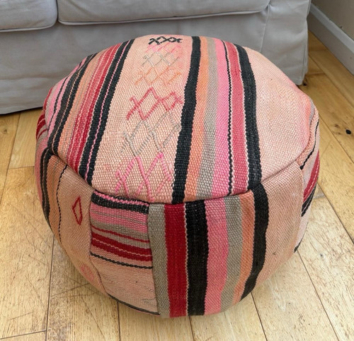 Round striped moroccan - striped, pouf