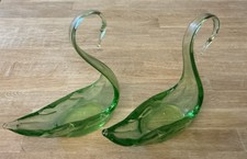 Green Glass Swans Ornaments