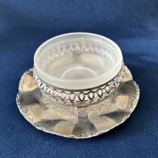 Vintage antique Sugar Jam Bowl Silver plate with glass insert serving dish 