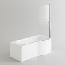 P-Shaped Bath Bathtub 1700x850mm Right Hand with Screen, Rail & Front Panel
