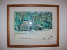 JOHN POYNTON SAMOA 2000 ATTRACTIVE GOUACHE PAINTING PALM TREES/FOREST, BEACH