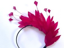 Pink cerise feather fascinator halo wedding mother Royal Ascot hat red crown