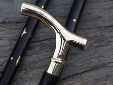 Antique Brass Chrome Plane Head Handle Vintage Black Wooden Walking Stick Canes