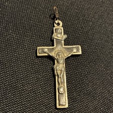 Antique Nuns Crucifix Cross Pendant Metal And Ebony 58mm X 25mm