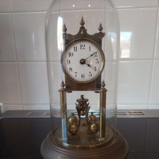 German 400 day clock anniversary torsion clock under glass dome no key