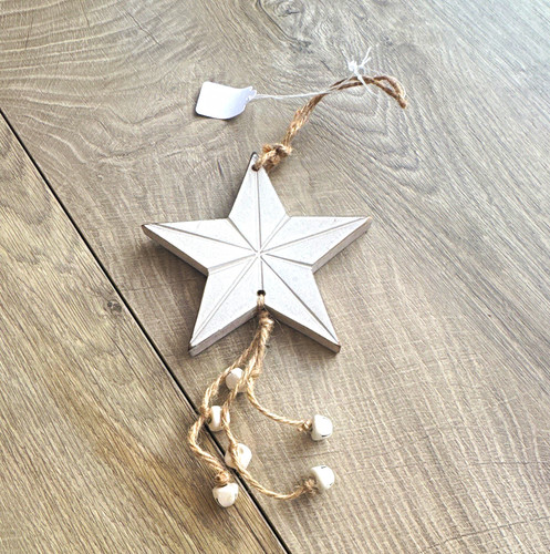 White wooden star hanging - white,