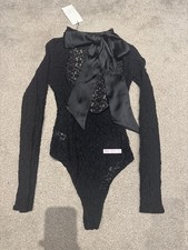 Zara Black Satin Bow Lace Bodysuit Viral small