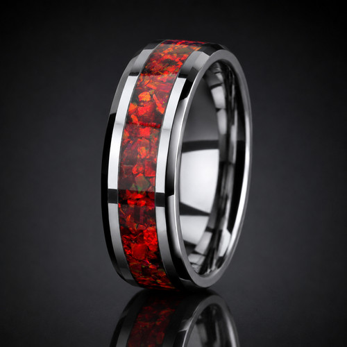 Red fire opal tungsten ring - fire,