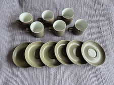 6 x Denby Chevron Green Large Mugs with Saucers
