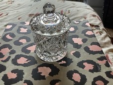 VINTAGE CUT GLASS CRYSTAL JAM POT & LID 4” DECORATIVE ART DECCO