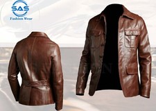 Men’s custom SAS Blazer Coat Biker Brown Motorcycle Bomber Vintage  Real Leather