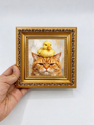 Ginger cat with duckling - cat,