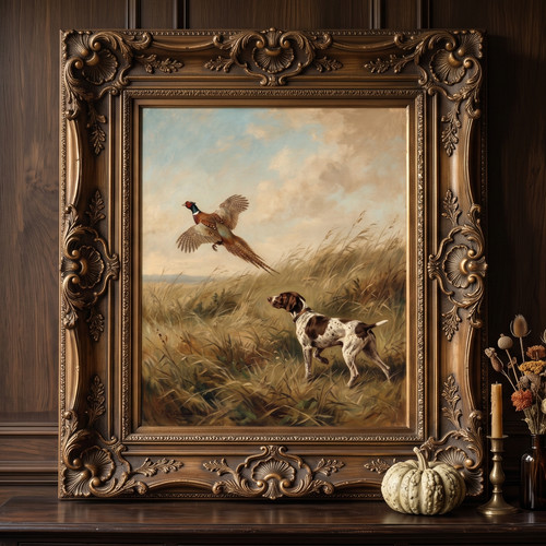Vintage pointer dog - &, pheasant