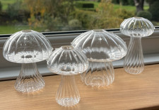 JOB LOT - 4 x Mushroom Shape Glass Vases / Hydroponics /Clear Glass 8, 10 & 11cm