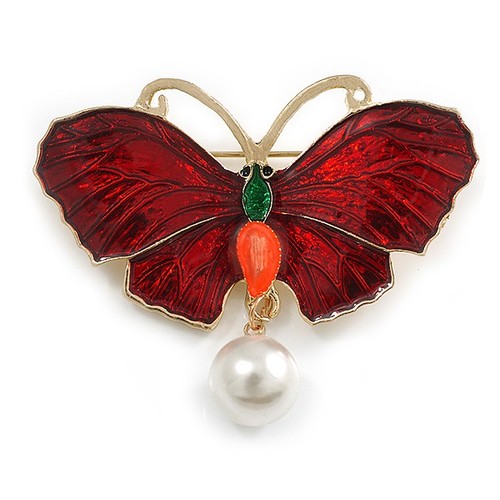 Red enamel with pearl bead - with,