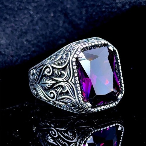 Men amethyst silver handmade - amethyst,
