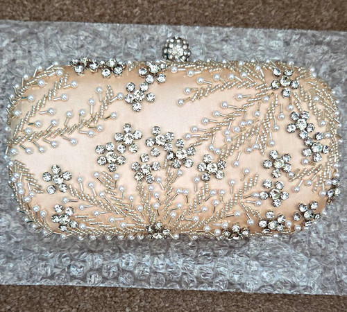 Beige satin floral beaded - beige,