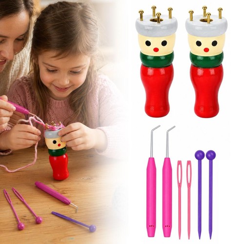 Wooden spool knitting doll set - wooden,