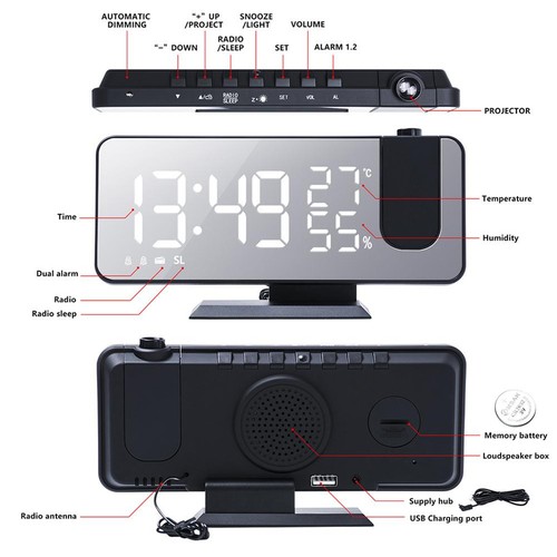 Projection alarm clock radio - alarm,