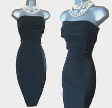 Karen Millen UK 14 Black Satin & Georgette Strapless Cocktail Ascot Race Dress