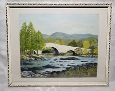 Landscape Bridge Countryside Original Oil on Board Painting Framed 40 x 33cm 
