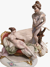 2 x VINTAGE RARE  CAPODIMONTE NUDE FIGURES ,  LAMP BASE , CAPPE STYLE PORCELAIN