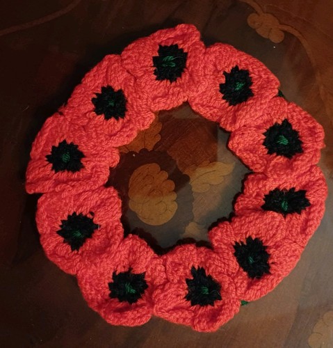 Handmade knitted poppy wreath - handmade,