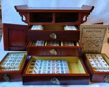 Kong Tai Mahjong Set 5 Drawer Oriental Case 148 Bamboo Back Tiles Mah jong Jongg