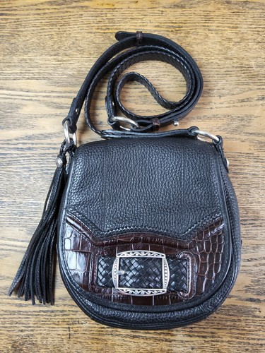 Vtg brighton blk leather flap - brighton,