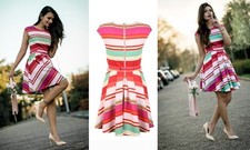 TED BAKER candy stripe print fit&flare full skirt skater dress Size 14 (Ted SZ4)