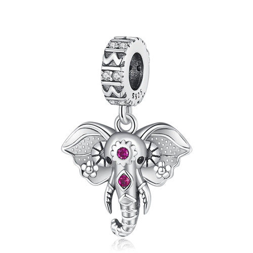 Pink stone elephant dangle - stone,