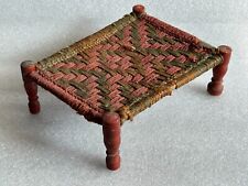 VINTAGE HAND MADE WOODEN &JUTE HINDU GOD SINGASAN CHARPAI MACHI MINIATURE BAD