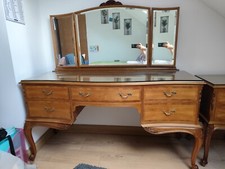 Waring& Gillow Dressing Table with Mirror and Glass top, And Stool 