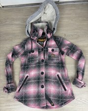 Superdry Women’s Pink Doublesawn Lumberjack Hooded Jacket Detachable Hood Medium
