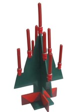 Slatted Large Green Wooden Christmas Tree Candle Holder, with shaped red candles