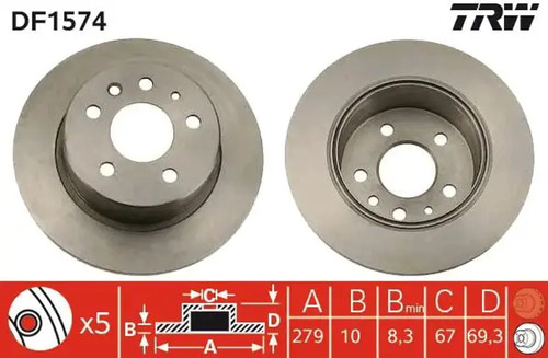 Brake disc solid df1574 - 2x, trw