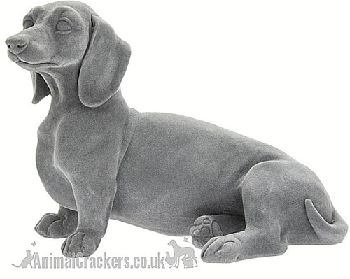 Grey velvet sitting dachshund - velvet,