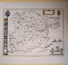 Vintage Reproduction from1920s MAP OF ESSEX BY JOANNES BLAEU 1645 England