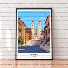 Rome Spanish Steps Unframed Illustration Art Travel Poster City Street Print