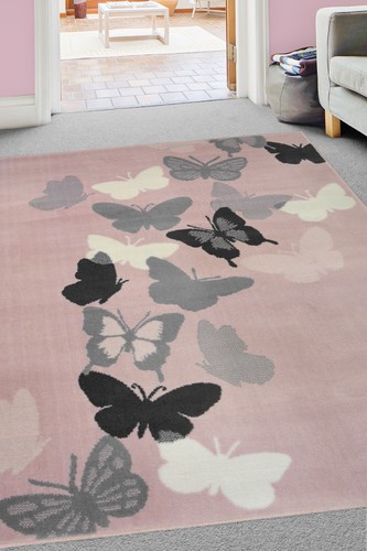Butterfly rug pink blush cream - pink,