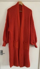 BIG Chuncky Knit Cardigan Size M / L Aprox Long Open Front Orangey Red Jumper