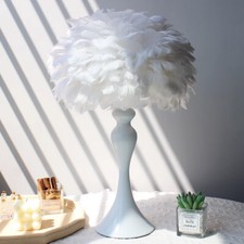 Elegant Fluffy Feather Table Lamp Bedside Bed Corded Led Light Night Light White
