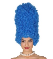 Blue Wig Cartoon Character Marge Simpson Fancy Dress Costume 90's Beehive Curly
