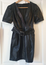 BNWT BERSHKA BLACK FAUX LEATHER SHORT MINI BELTED BIKER DRESS SIZE XS 8 10