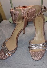 ROLAND CARTIER BRAND NEW PINK SILVER ROSE SHIMMER SHOES AND MATCHING BAG UK 4 37