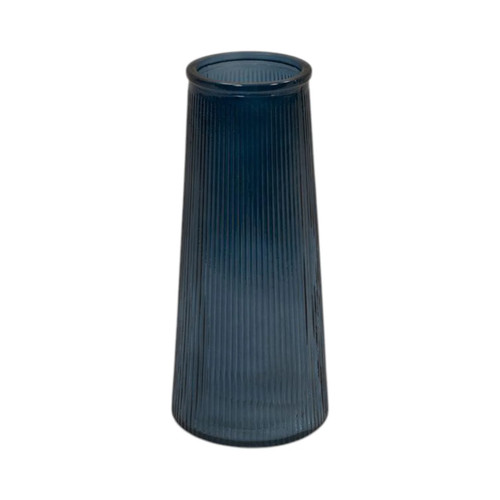 Blue tall ribbed vase - blue,