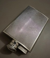 Large English Solid Silver Hip Flask Engine Turned Design 